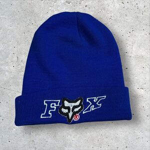 Fox Racing Blue Knit Cuffed Beanie Hat Snowboard Skater Winter Cap